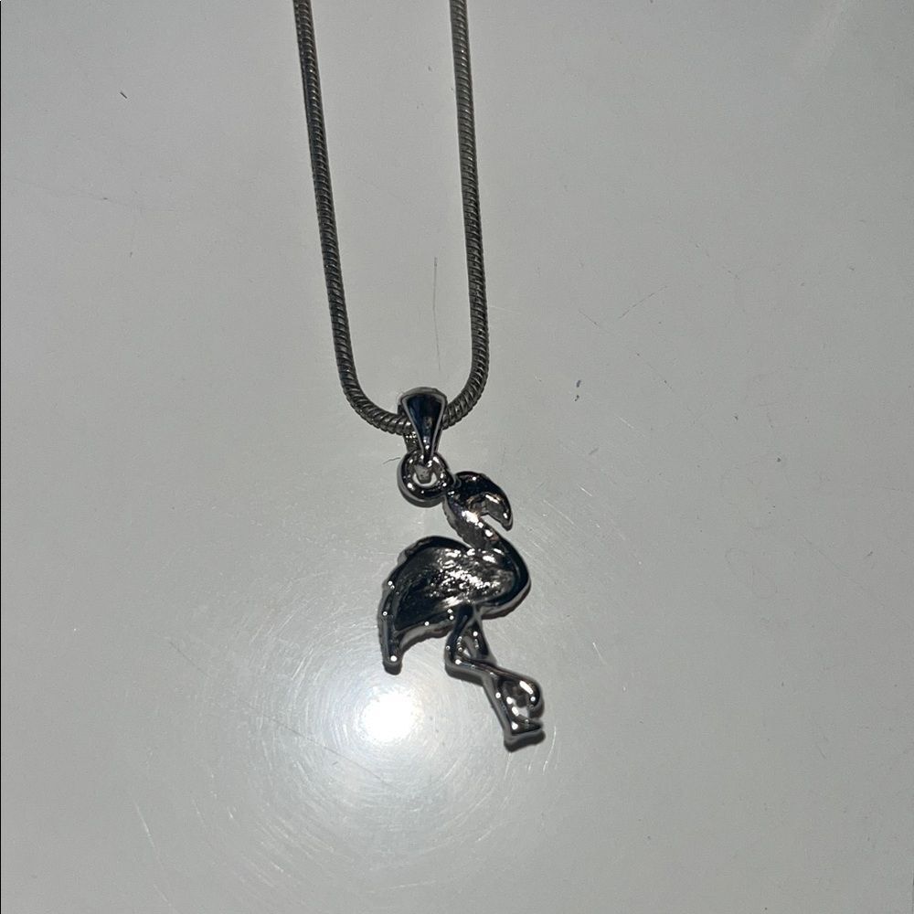 Chic Flamingo Pendant Necklace in Silver with Pink Gemstones - Picture 7 of 7